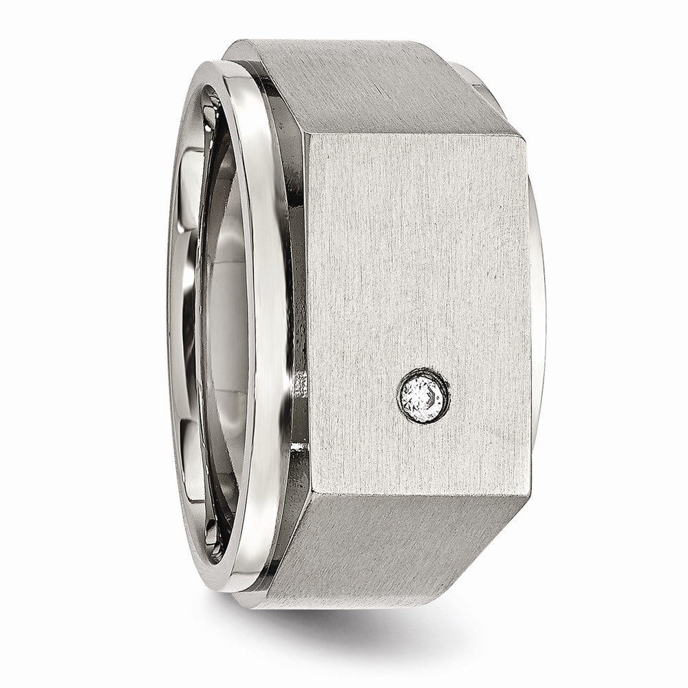 Stainless Steel Polished and Brushed CZ Signet Ring