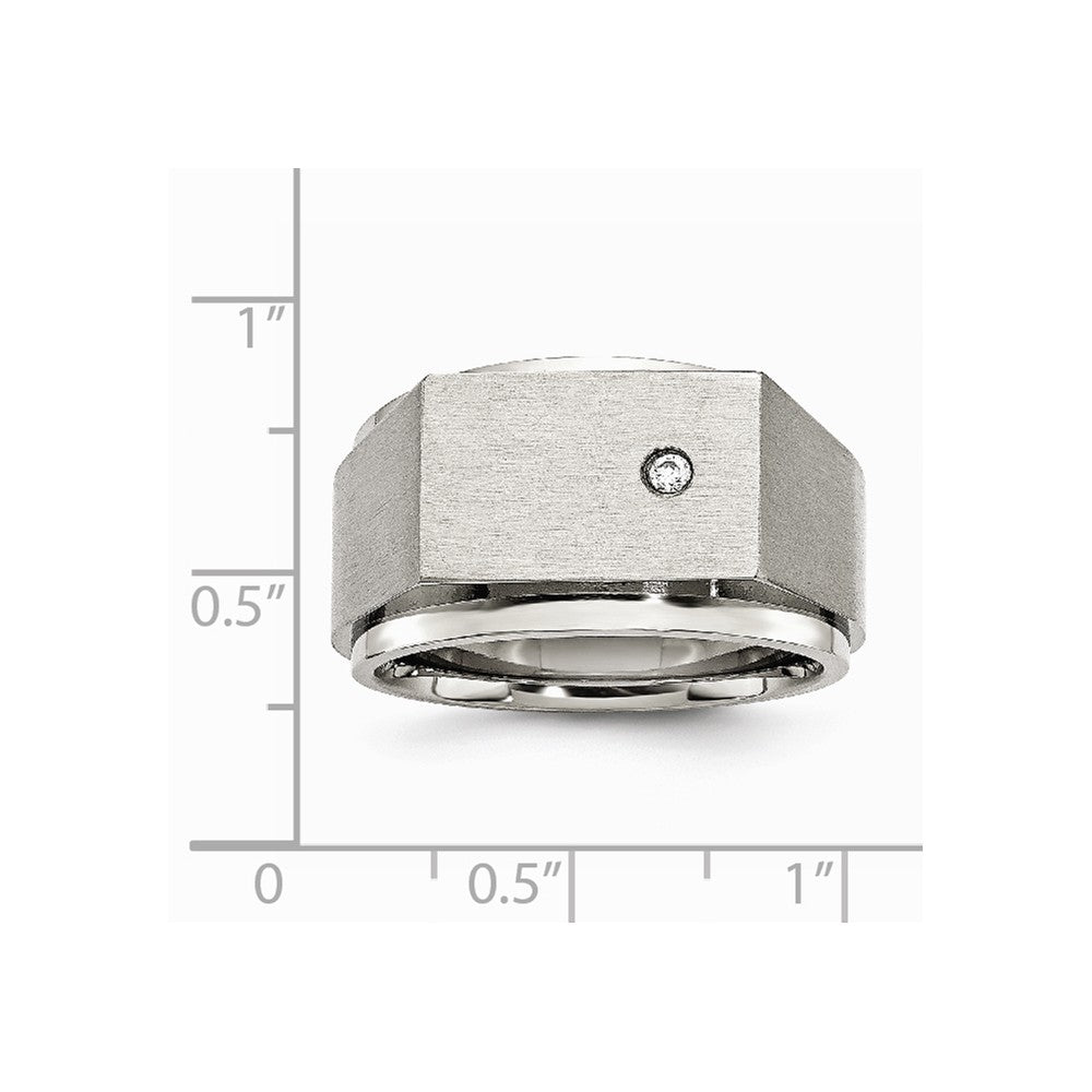 Stainless Steel Polished and Brushed CZ Signet Ring