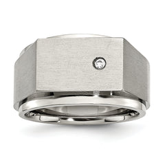 Stainless Steel Brushed and Polished CZ Signet Ring