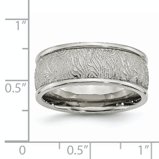 Stainless Steel Polished and Textured 9mm Rounded Edge Band