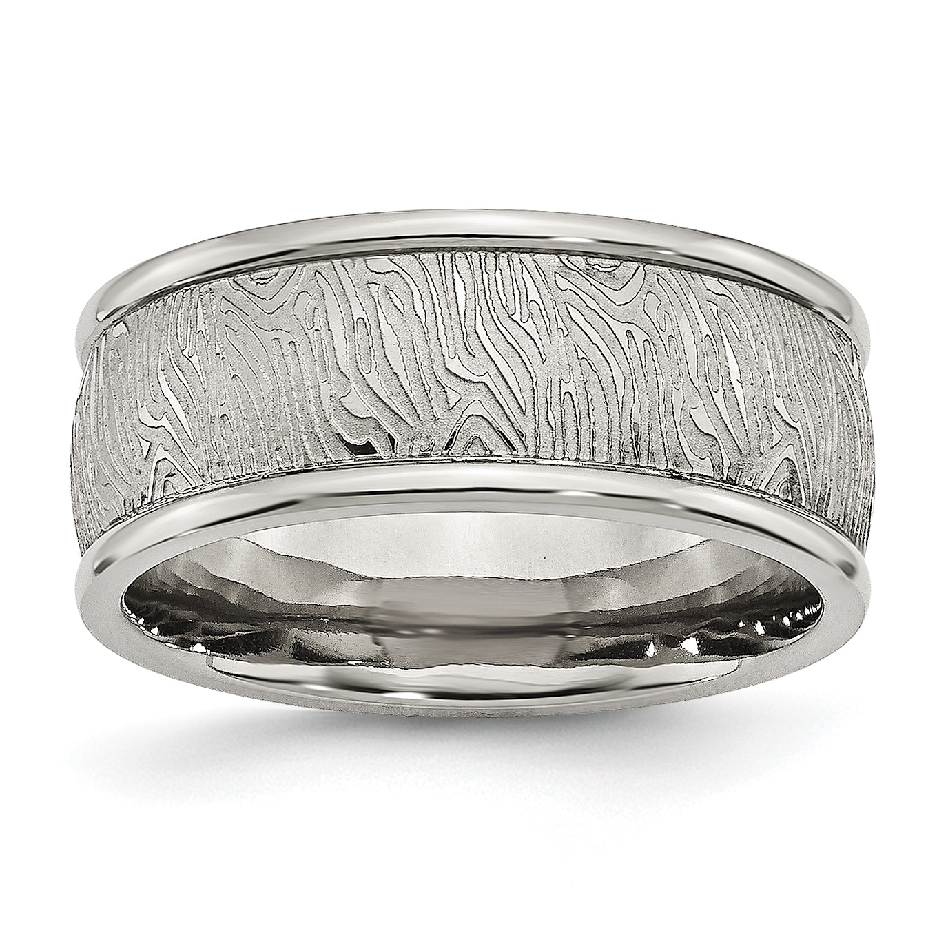 Stainless Steel Polished and Textured 9mm Rounded Edge Band