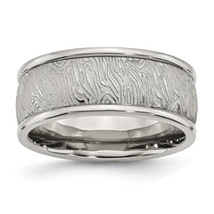 Stainless Steel Polished and Textured 9mm Rounded Edge Band