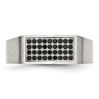 Stainless Steel Brushed and Polished with Black CZ Ring