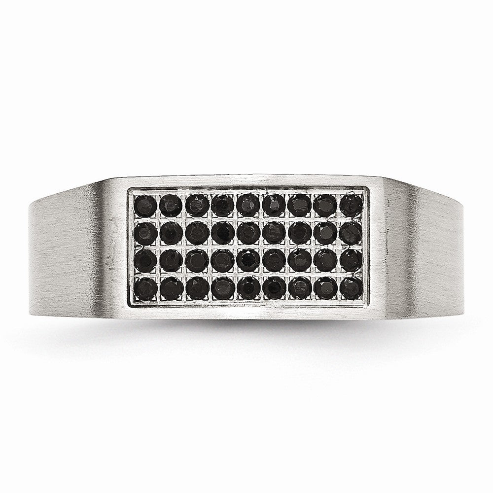 Sophia Jewelers Men's Stainless Steel Black CZ Ring with Polished & Brushed Finish