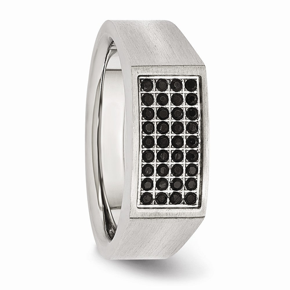 Sophia Jewelers Men's Stainless Steel Black CZ Ring with Polished & Brushed Finish