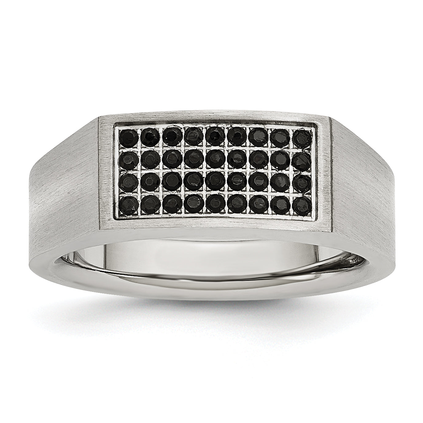 Stainless Steel Brushed and Polished with Black CZ Ring Main image