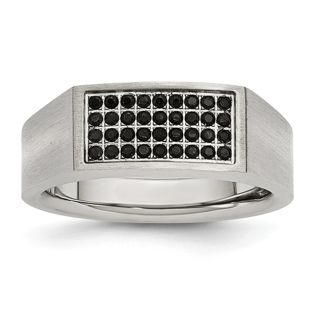 Sophia Jewelers Men's Stainless Steel Black CZ Ring with Polished & Brushed Finish - 9 - 9