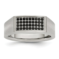 Sophia Jewelers Men's Stainless Steel Black CZ Ring with Polished & Brushed Finish - 9 - 9