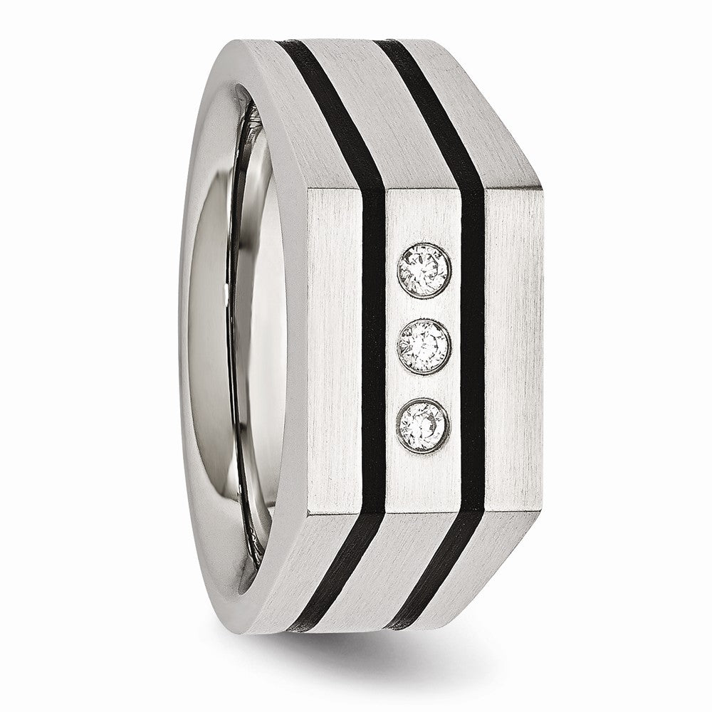 Stainless Steel Men's Ring with Brushed Black Finish and CZ Accents
