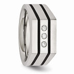 Stainless Steel Men's Ring with Brushed Black Finish and CZ Accents