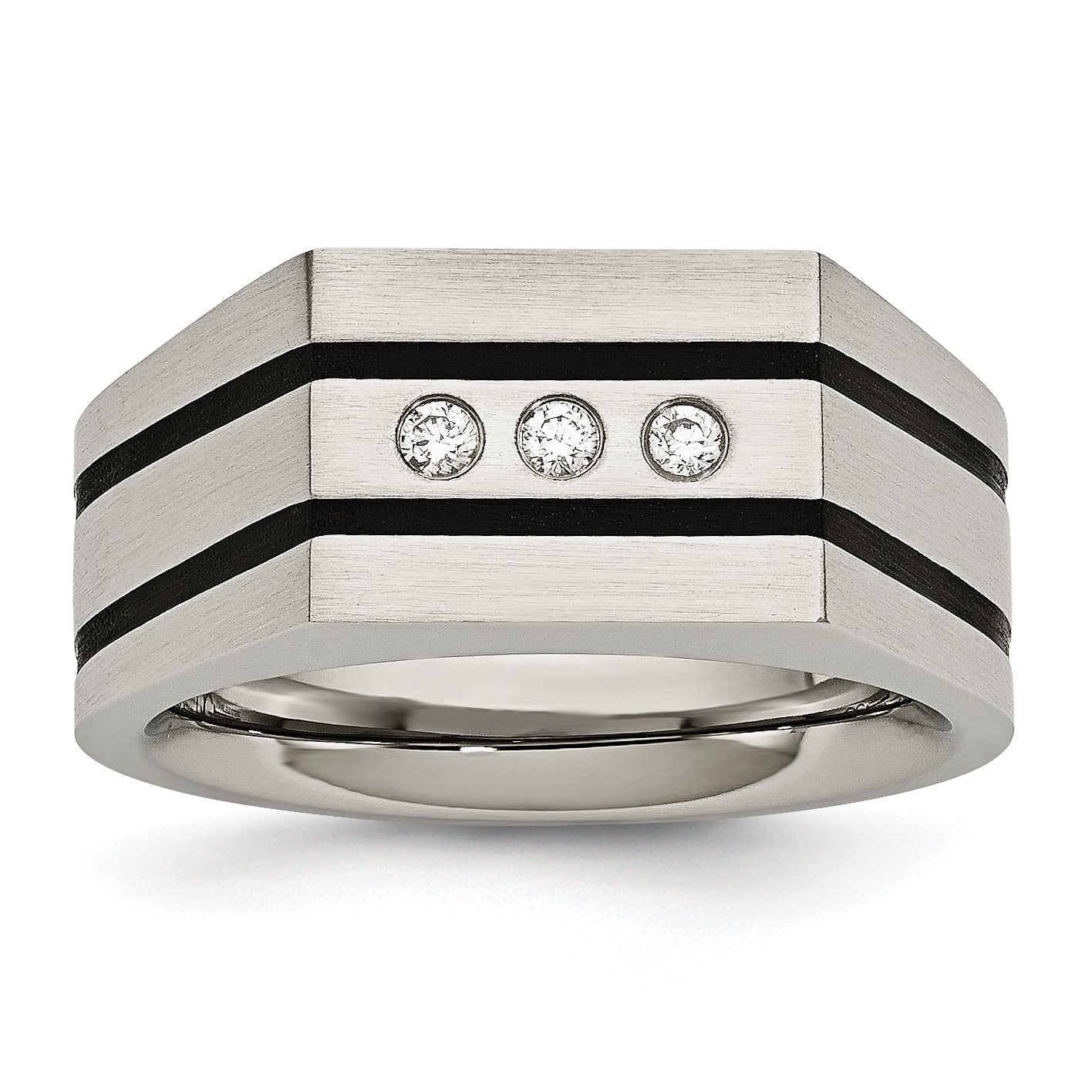 Stainless Steel Brushed Black IP-plated with CZ Signet Ring Main image