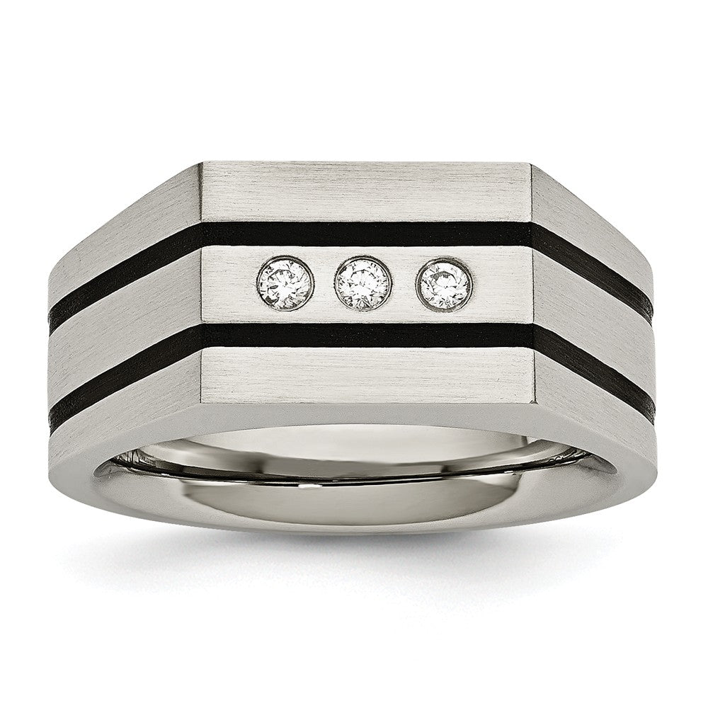 Stainless Steel Men's Ring with Brushed Black Finish and CZ Accents Main image