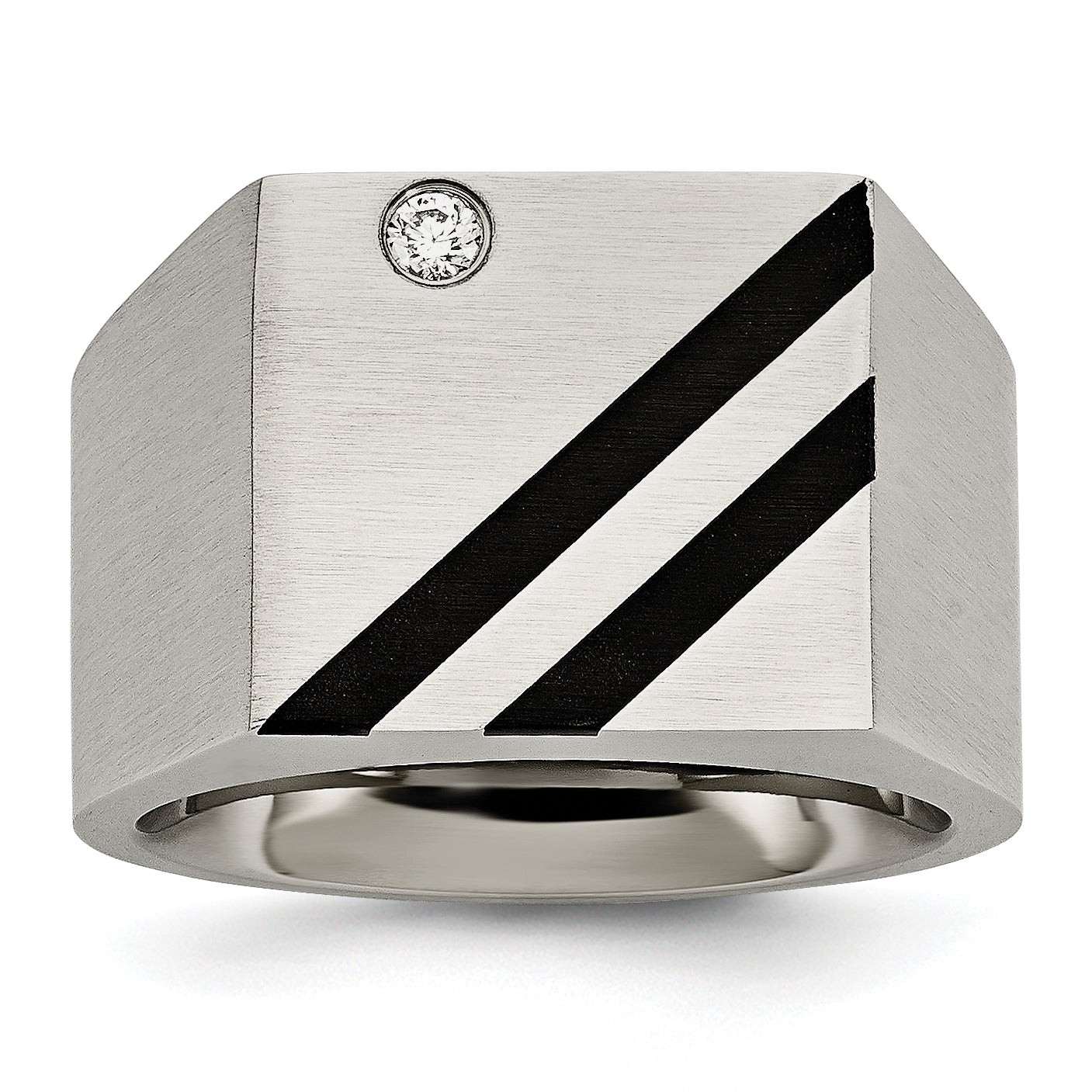 Stainless Steel Brushed Black IP-plated with CZ Signet Ring Main image