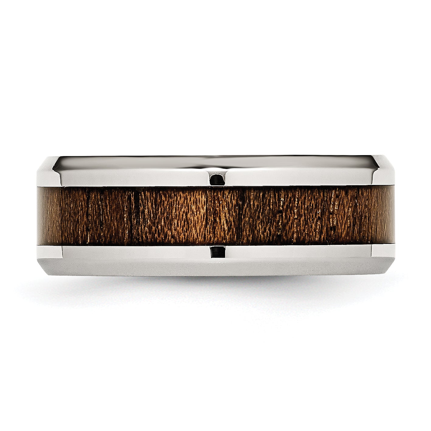 Stainless Steel Polished with Koa Wood Inlay Enameled 8mm Band