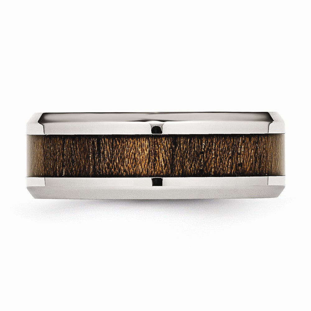 Koa Wood Inlay Wedding Band in Stainless Steel, 8mm