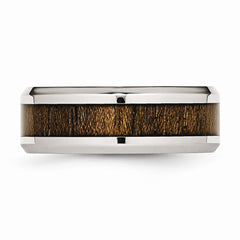 Stainless Steel Polished Wood Inlay Enameled 8.00mm Ring