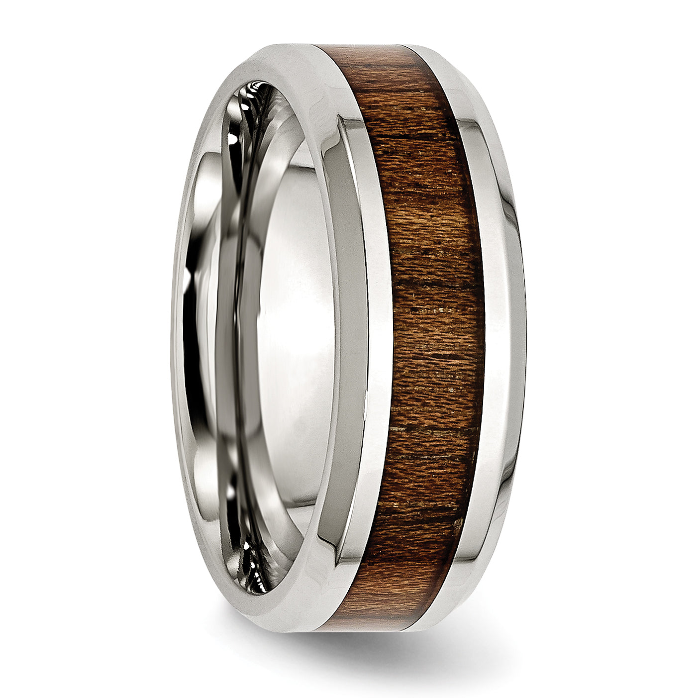 Stainless Steel Polished with Koa Wood Inlay Enameled 8mm Band