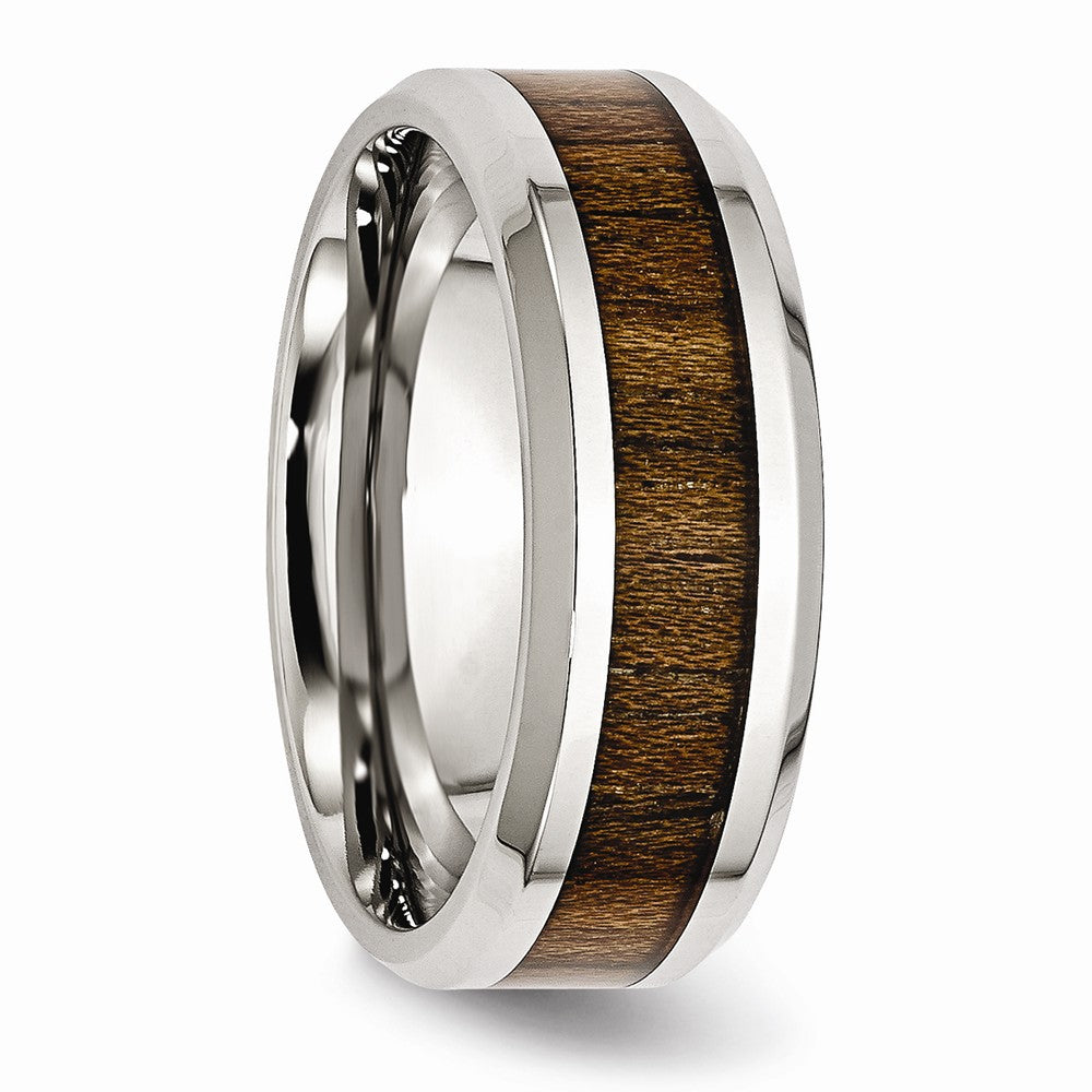 Stainless Steel Polished Wood Inlay Enameled 8.00mm Ring