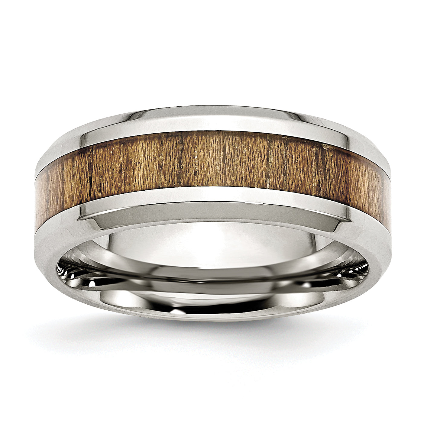 Stainless Steel Polished with Koa Wood Inlay Enameled 8mm Band