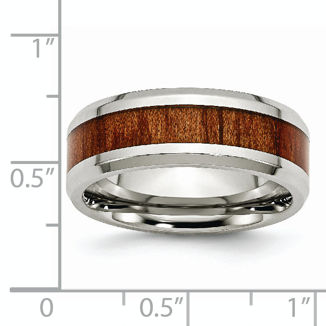 Stainless Steel Polished Red/Orange Koa Wood Enameled 8mm Band