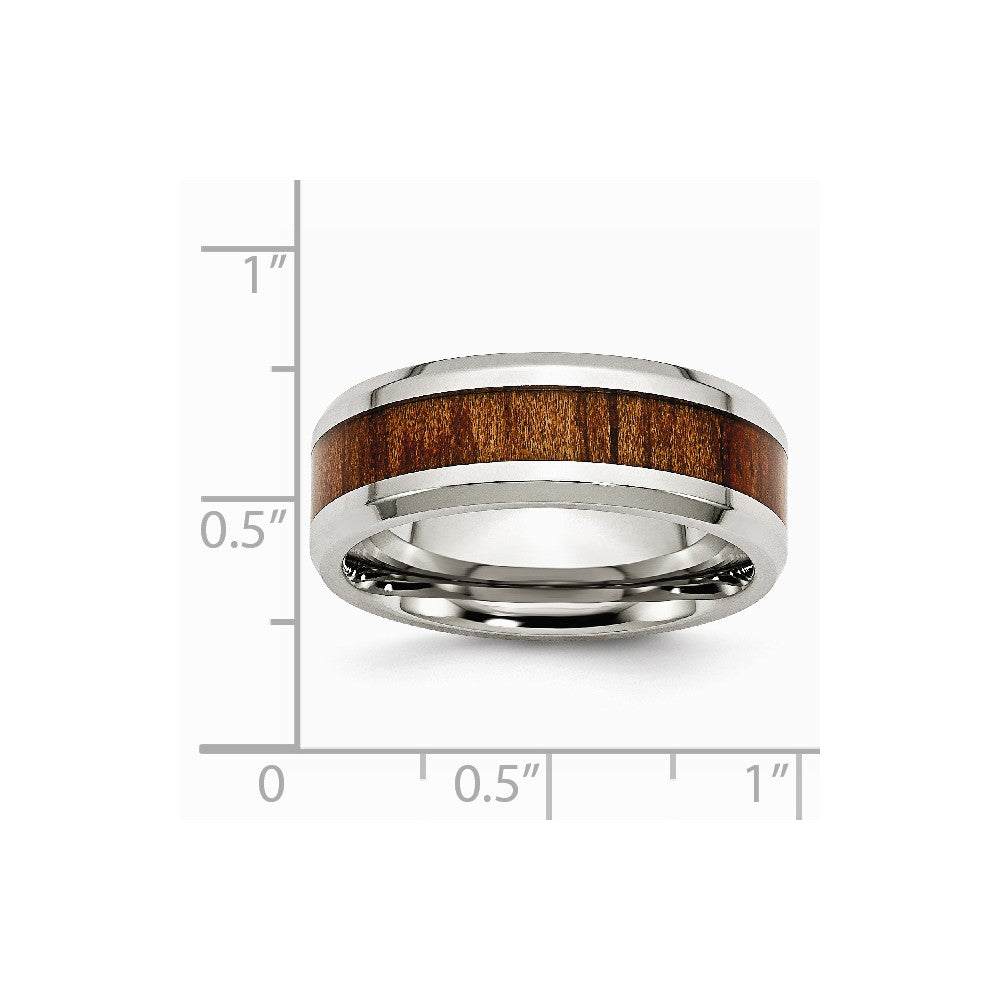 Stainless Steel Polished Red/Orange Wood Enameled 8.00mm Ring