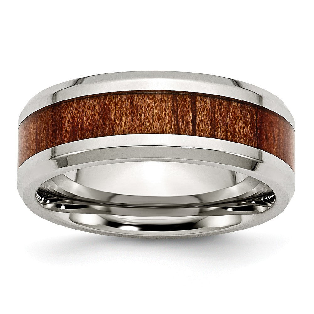 Sophia Jewelers Polished Stainless Steel and Wood Enamel 8mm Comfort Fit Wedding Band Main image