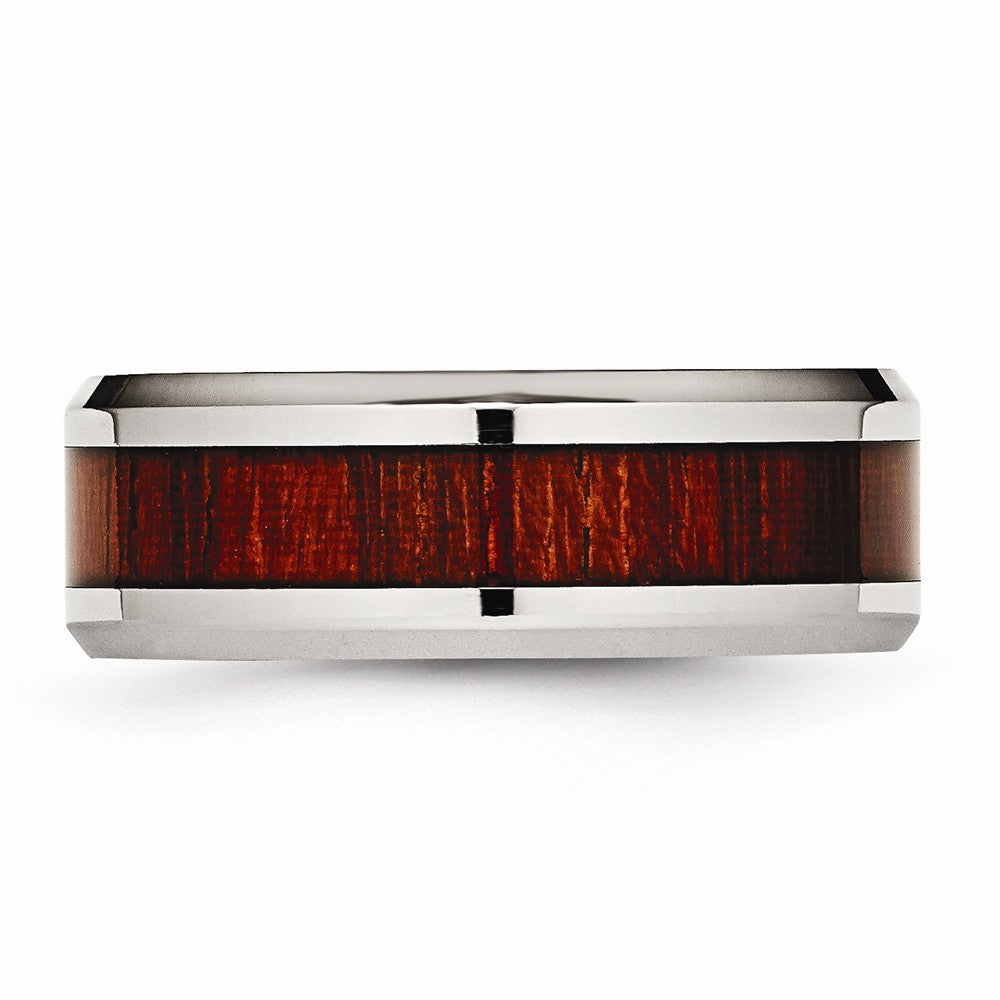 Red Koa Wood Inlay Wedding Band in Stainless Steel, 8mm