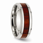 Red Koa Wood Inlay Wedding Band in Stainless Steel, 8mm