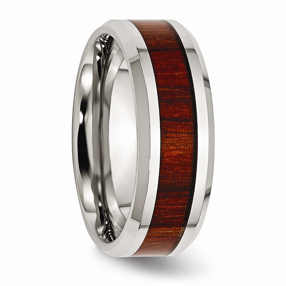 Red Koa Wood Inlay Wedding Band in Stainless Steel, 8mm