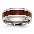 Red Koa Wood Inlay Wedding Band in Stainless Steel, 8mm