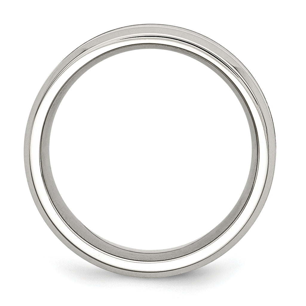 Stainless Steel Polished with Brown Koa Wood Inlay Enameled 8mm Band