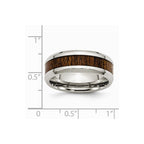 Stainless Steel Polished Brown Wood Inlay Enameled 8.00mm Ring