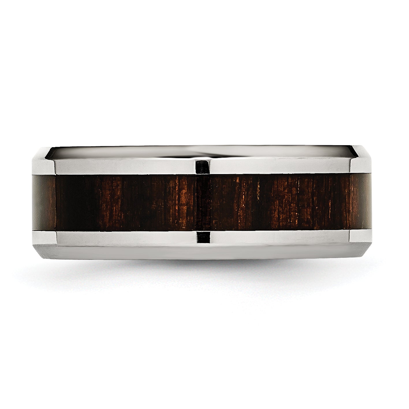 Stainless Steel Polished with Black Koa Wood Inlay Enameled 8mm Band