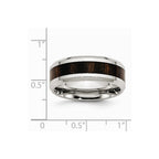 Stainless Steel Polished Black Wood Inlay Enameled 8.00mm Ring