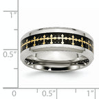 Stainless Steel Polished Yellow IP WithCarbon Fiber Inlay Cross 8mm Band