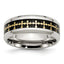 Stainless Steel Polished Yellow IP WithCarbon Fiber Inlay Cross 8mm Band