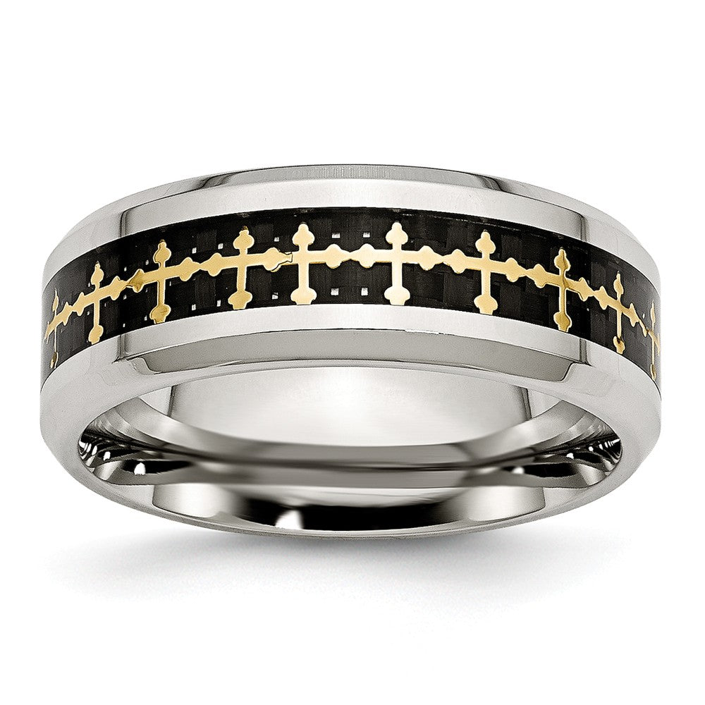 Sophia Jewelers Stainless Steel Wedding Band with Carbon Fiber Inlay and Yellow IP Gold Tone Main image