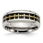 Sophia Jewelers Stainless Steel Wedding Band with Carbon Fiber Inlay and Yellow IP Gold Tone