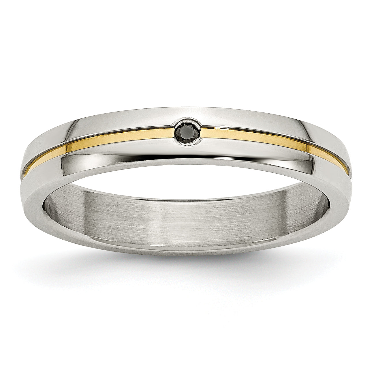 Stainless Steel Polished Yellow IP-plated .025pt. Diamond 4mm Band Main image