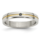 Sophia Jewelers Stainless Steel Yellow-Gold Diamond Wedding Band Elegant Design