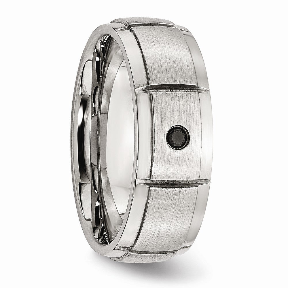 Sophia Jewelers Stainless Steel 8mm Diamond Wedding Band - Polished & Brushed, Engravable