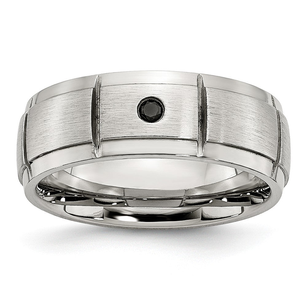 Sophia Jewelers Stainless Steel 8mm Diamond Wedding Band - Polished & Brushed, Engravable
