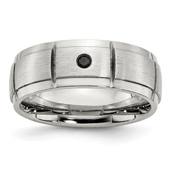 Stainless Steel Polished Brushed Center 1/20 carat Black Diamond 8mm Band