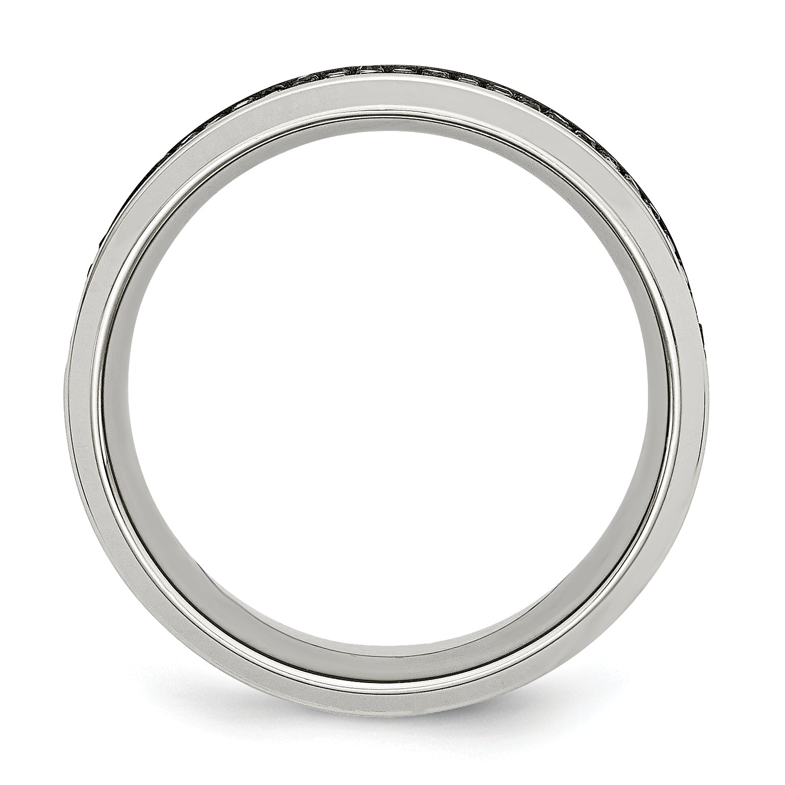 Stainless Steel Polished 1/3 Carat Black Diamond 10mm Band