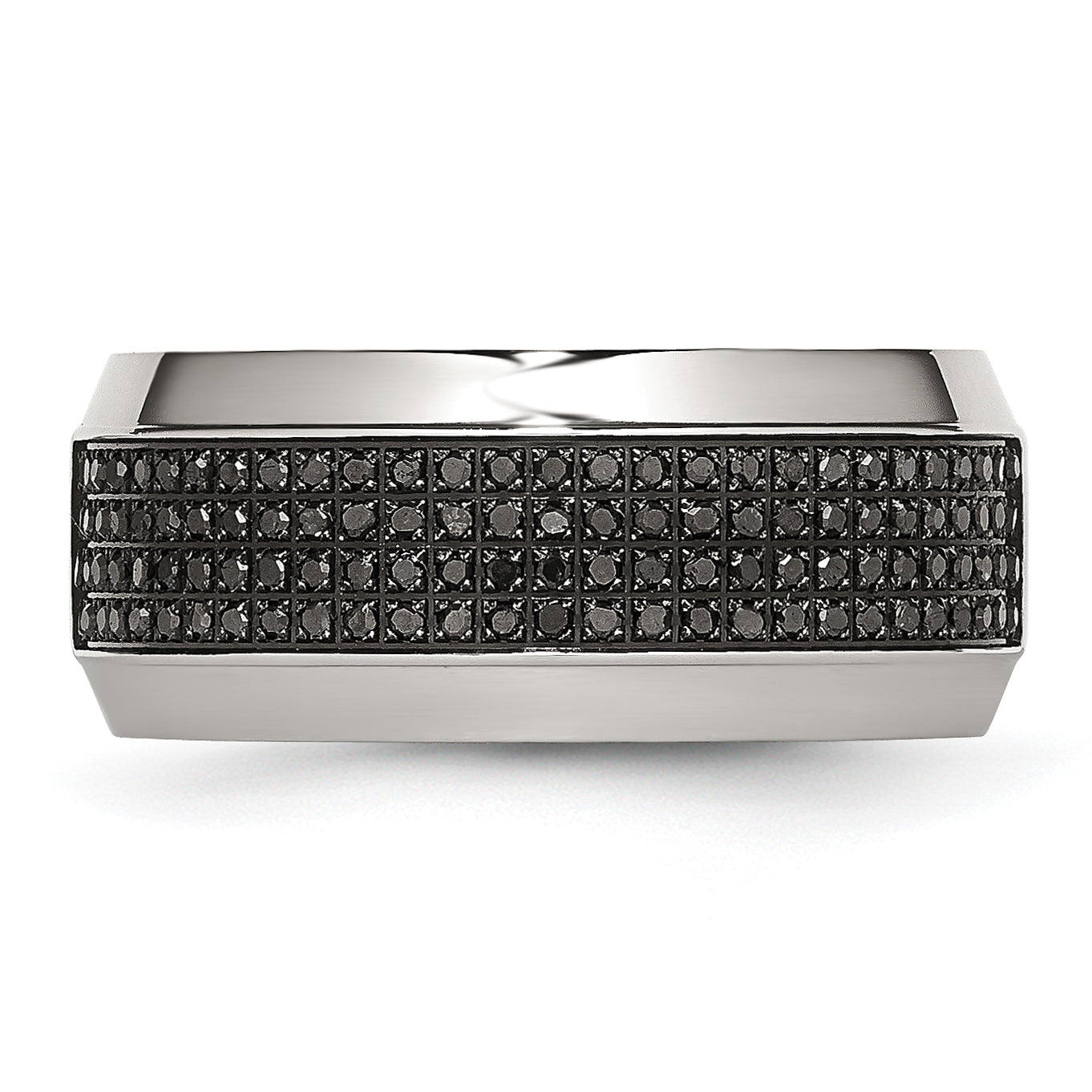 Stainless Steel Polished 1/3 Carat Black Diamond 10mm Band