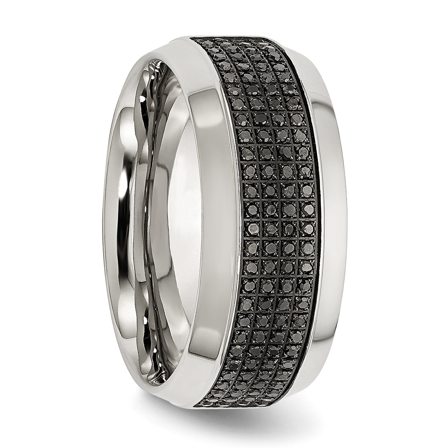 Stainless Steel Polished 1/3 Carat Black Diamond 10mm Band