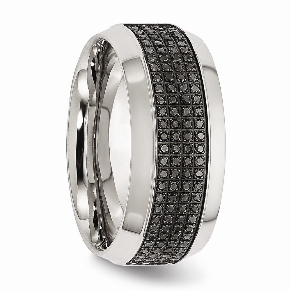 Sophia Jewelers Polished Stainless Steel Diamond Wedding Band Elegant 10mm Design