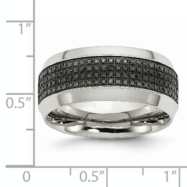Stainless Steel Polished 1/3 Carat Black Diamond 10mm Band