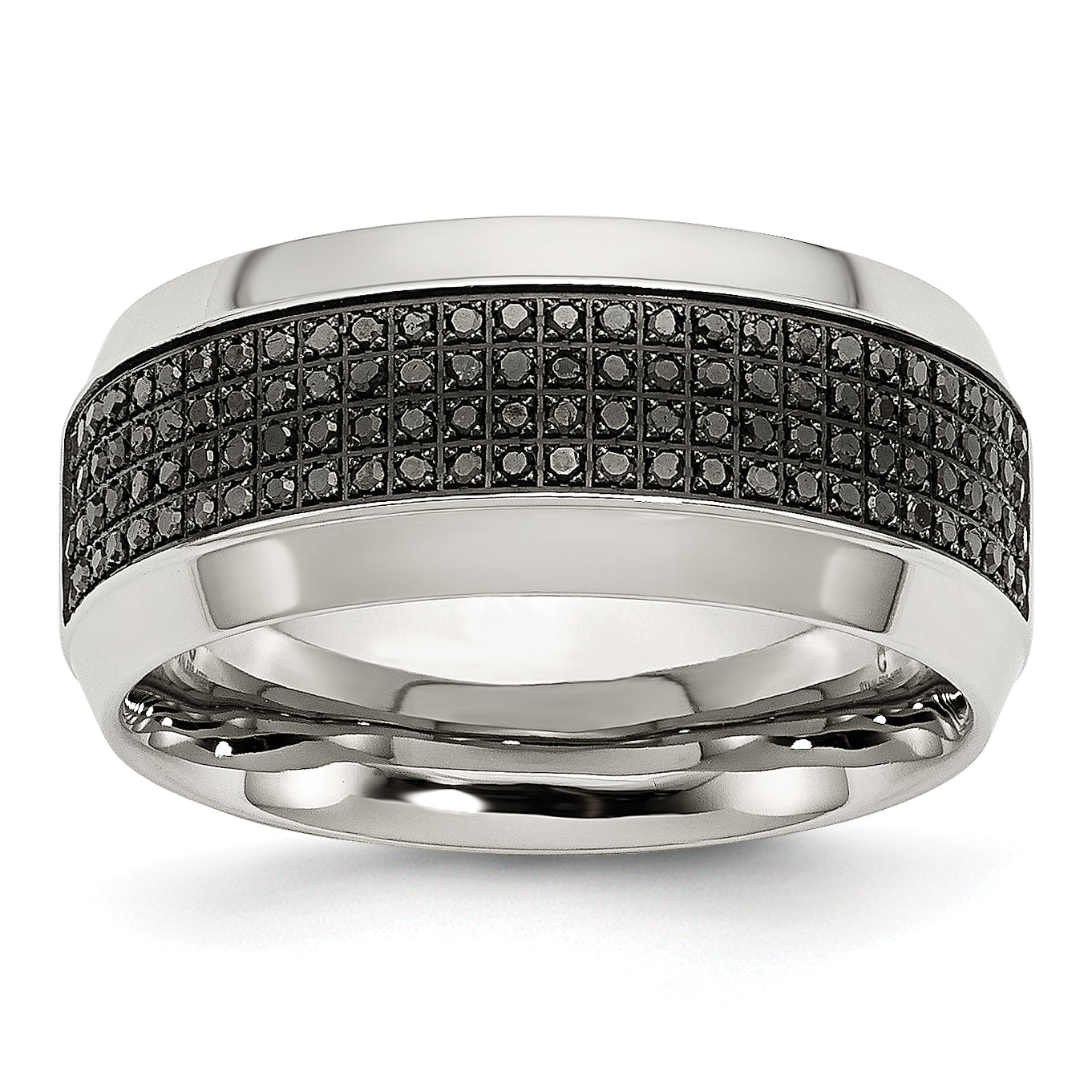 Stainless Steel Polished 1/3 Carat Black Diamond 10mm Band