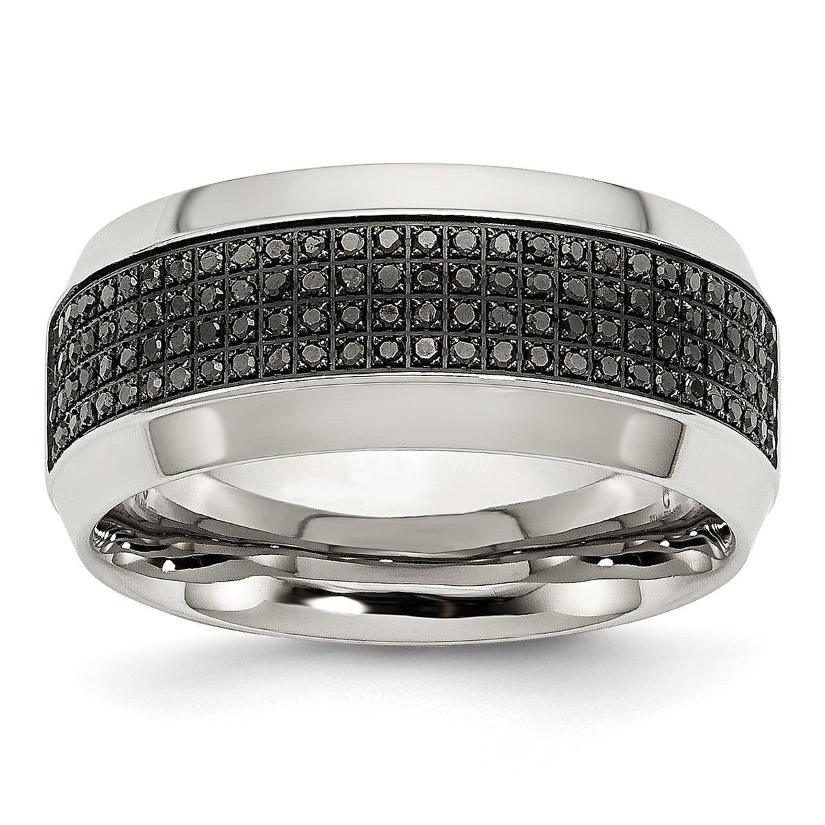 Stainless Steel Polished 1/3 Carat Black Diamond 10mm Band